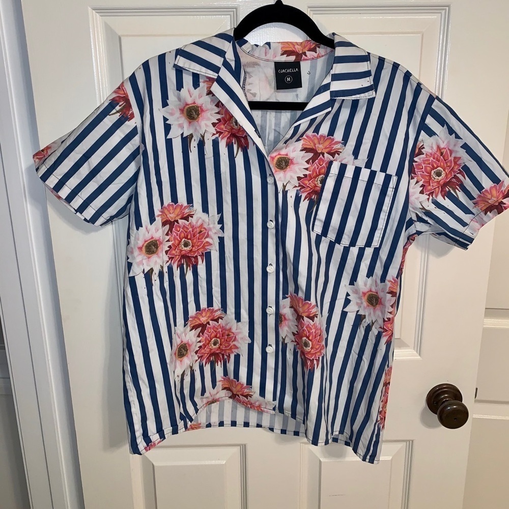 Coachella Striped Floral Burton Down Shirt Medium